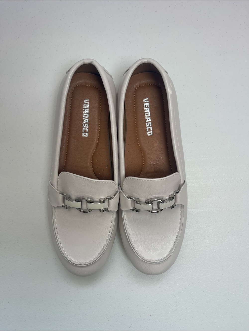 Women’s Cream Leather Loafers with Metal Bit